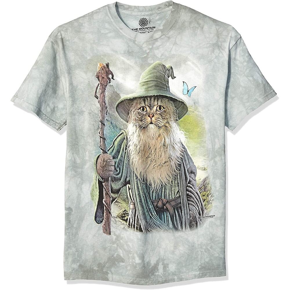 Y2K Novelty The Mountain Catdalf Classic Green/White Tie-Dye Cotton T-Shirt- L